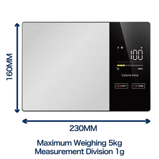 Precision Meets Style: 11LB / 5Kg Stainless Steel Smart Kitchen Scale for Accurate Cooking and Nutritional Tracking